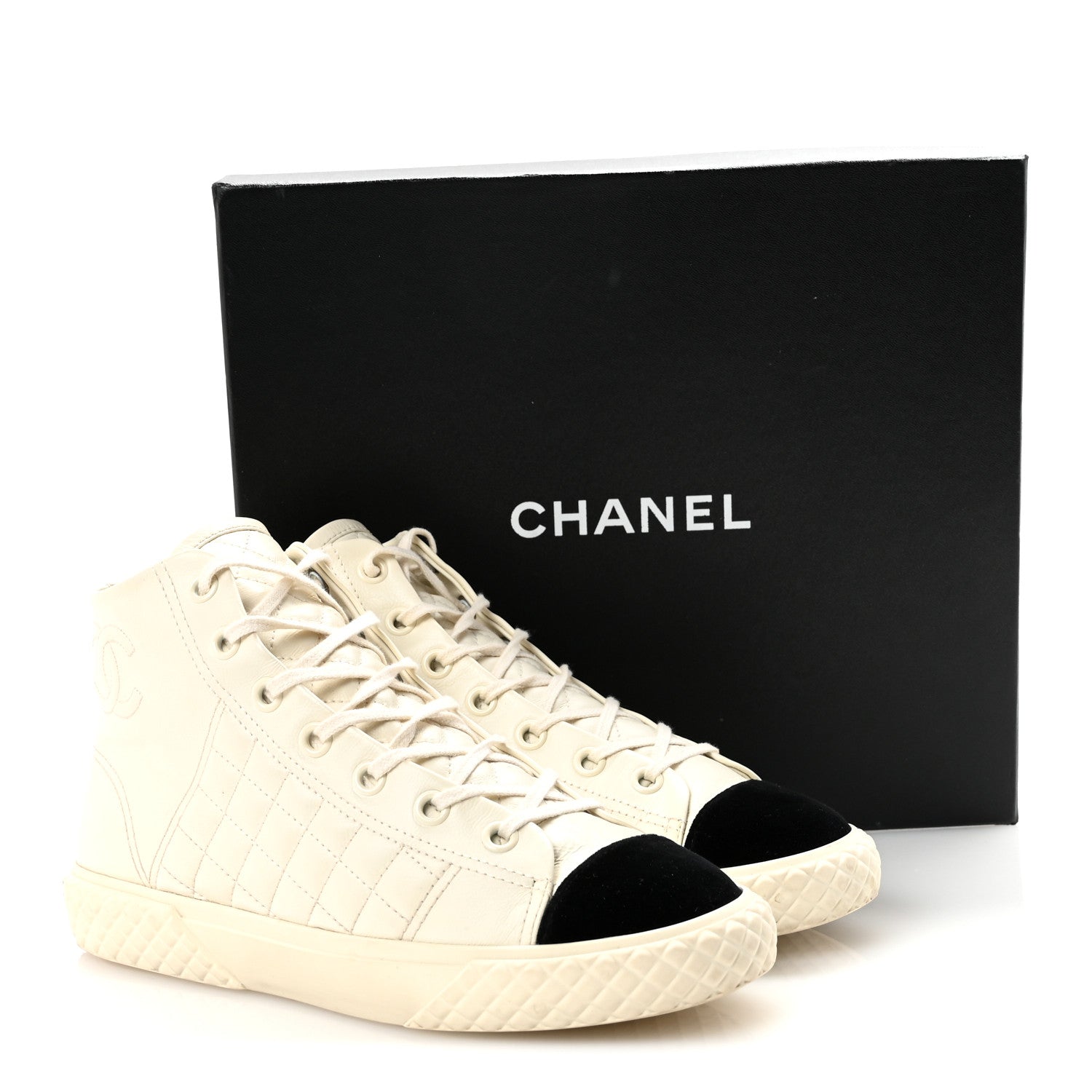 Calfskin High Top CC Sneakers 40 Ivory Black