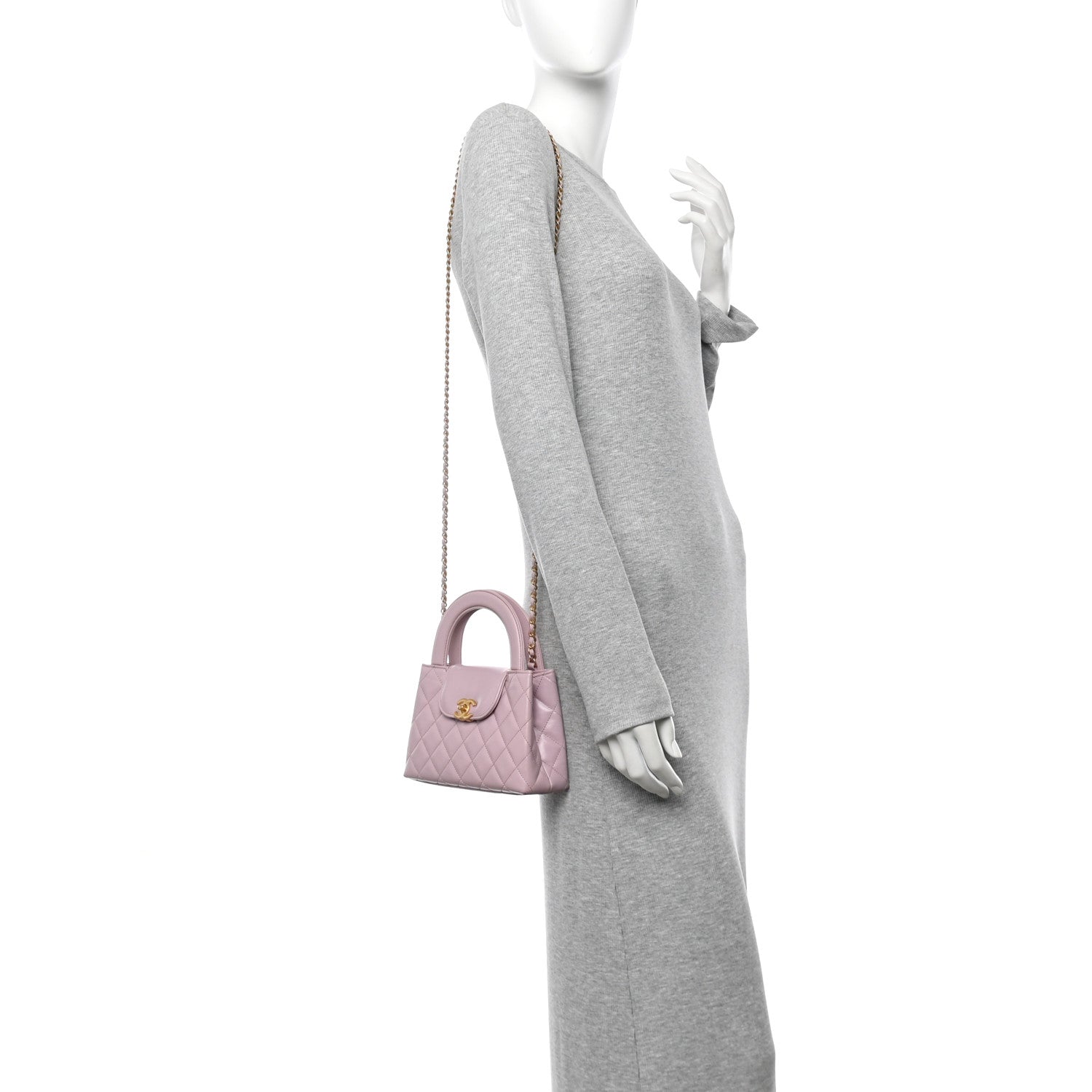Shiny Aged Calfskin Quilted Nano Kelly Shopper Light Pink