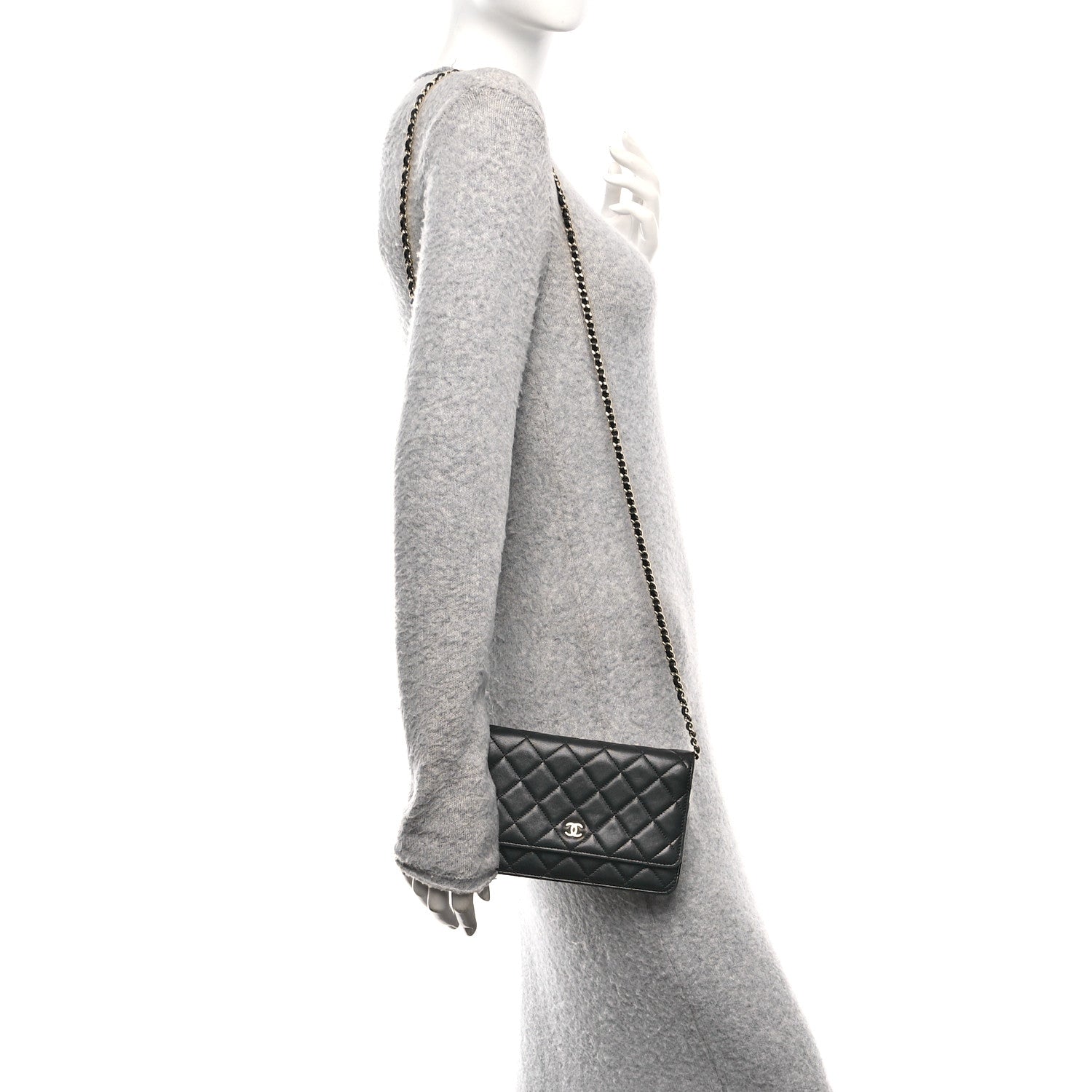 Lambskin Quilted Wallet On Chain WOC Black