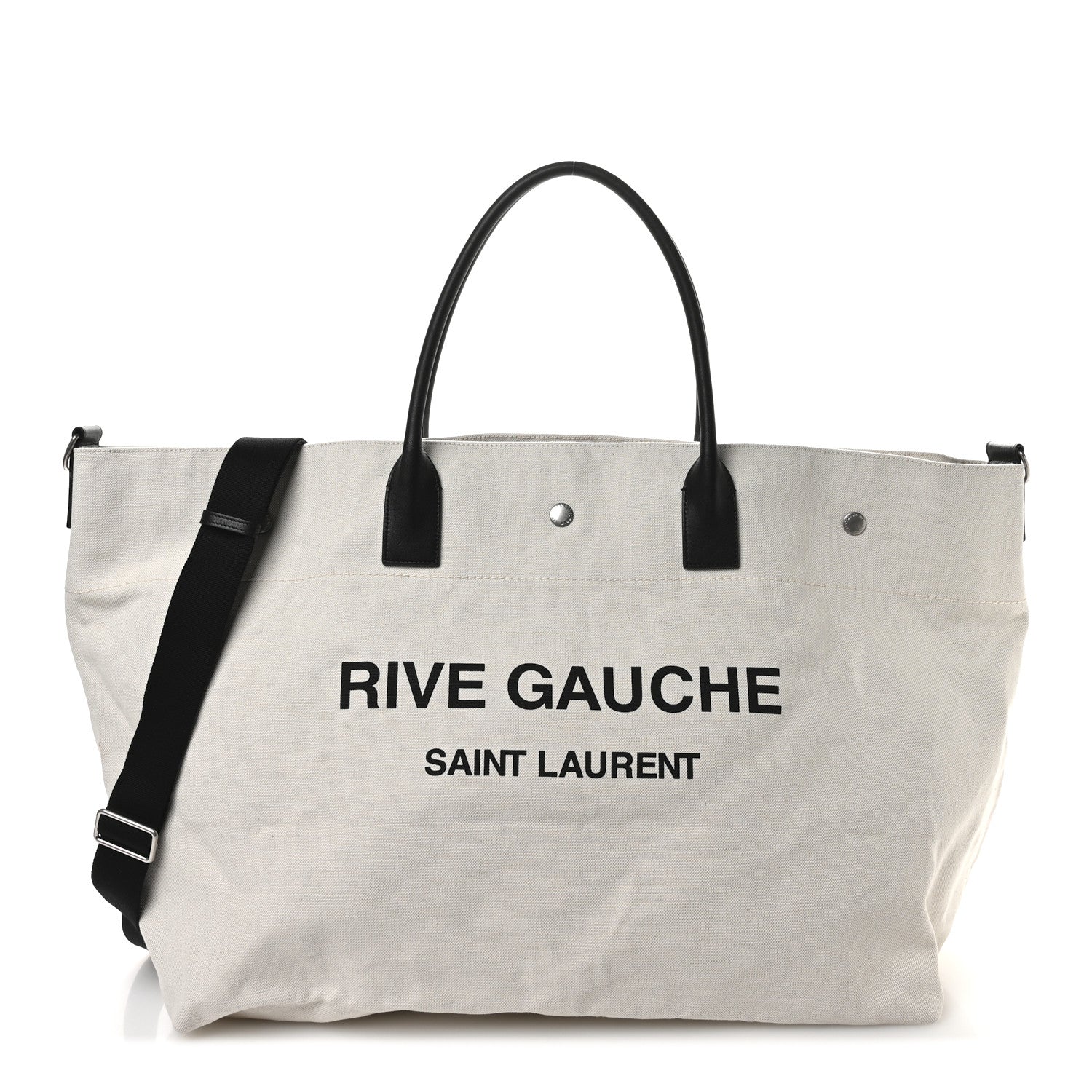 Linen Calfskin Rive Gauche Maxi Tote Grege et Noir