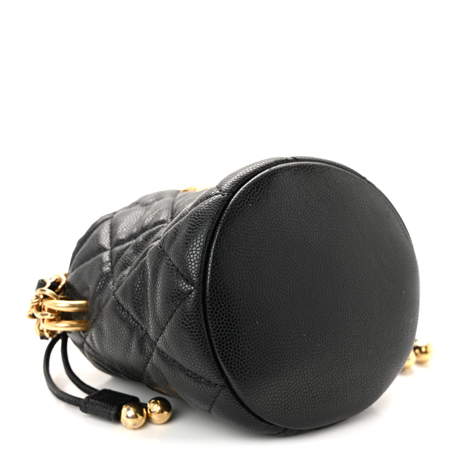 Caviar Quilted Coco First Bucket Clutch With Chain Black