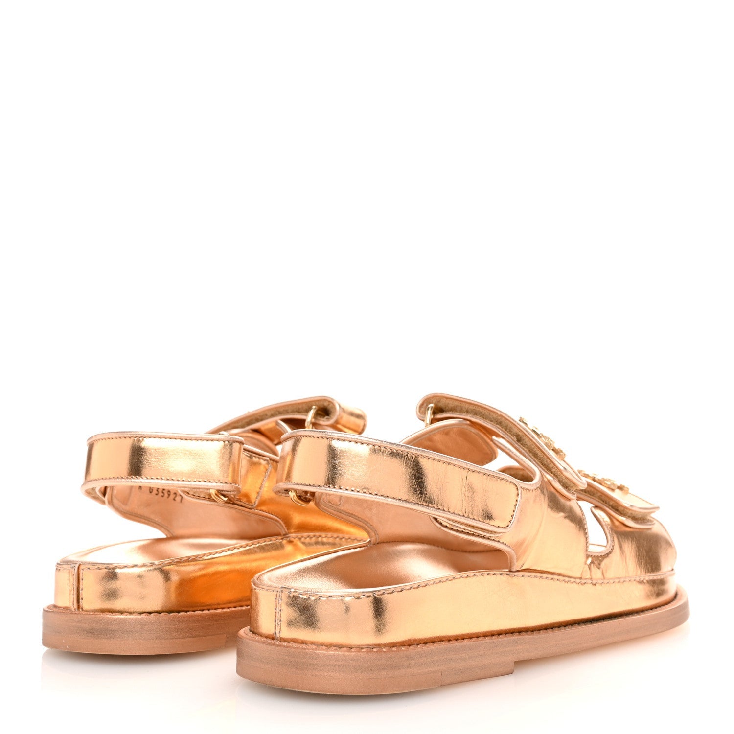 Metallic Laminated Calfskin Velcro Dad Sandals 36 Golden