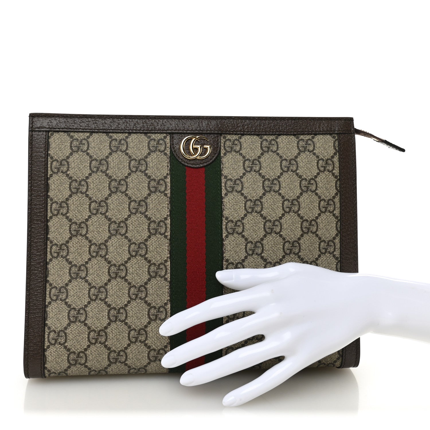 GG Supreme Monogram Web Ophidia Pouch Brown