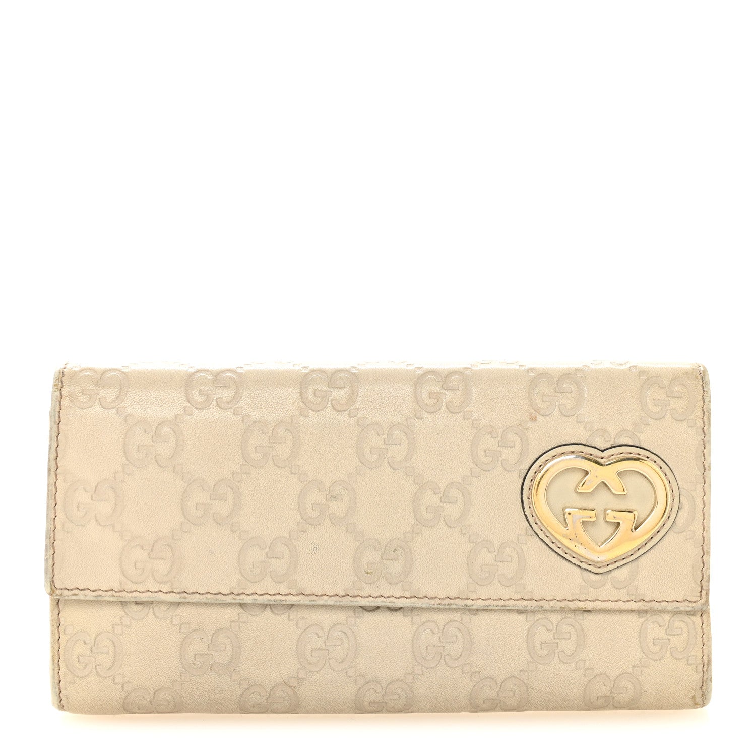 Shangai Calfskin Lovely Heart Continental Wallet Off White