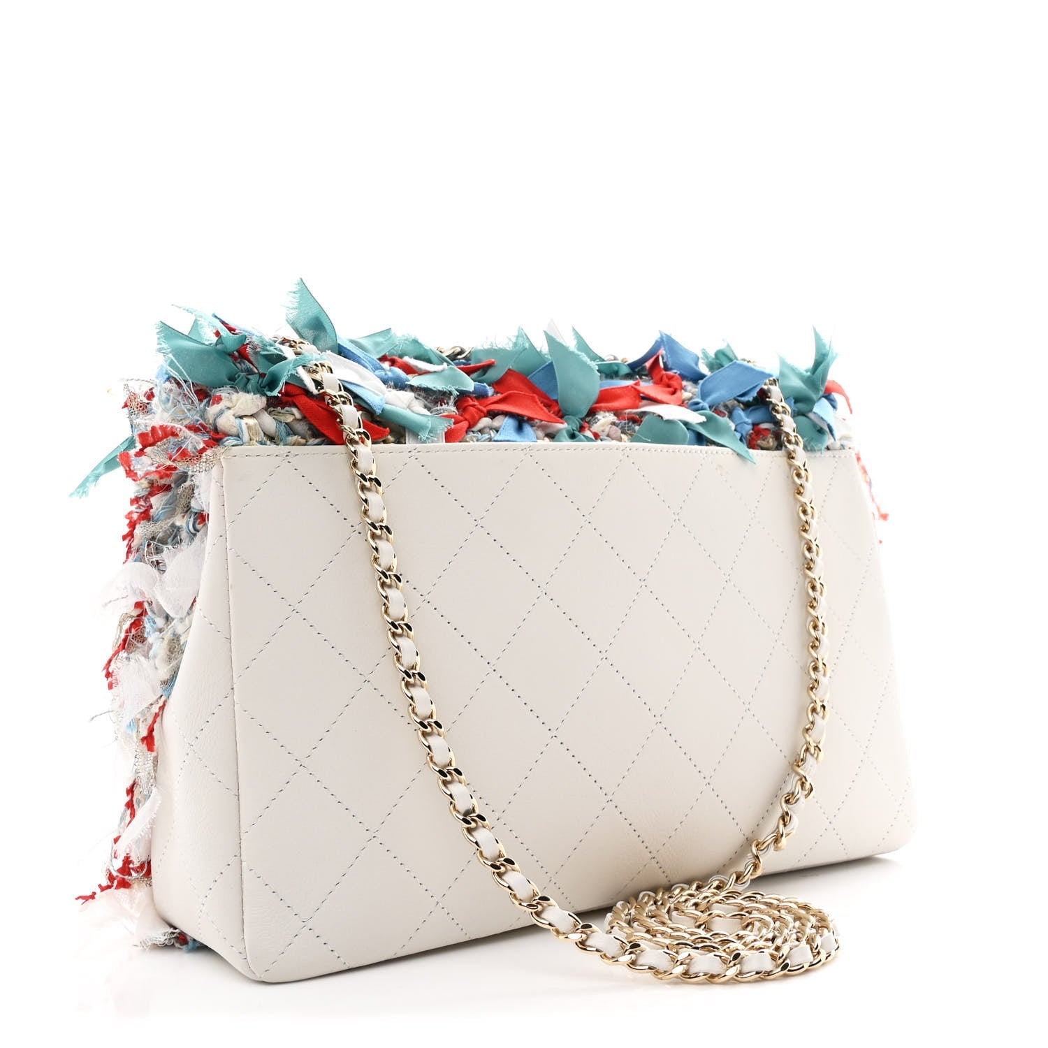 Calfskin Woven Fabric Rumbag Flap Blue White