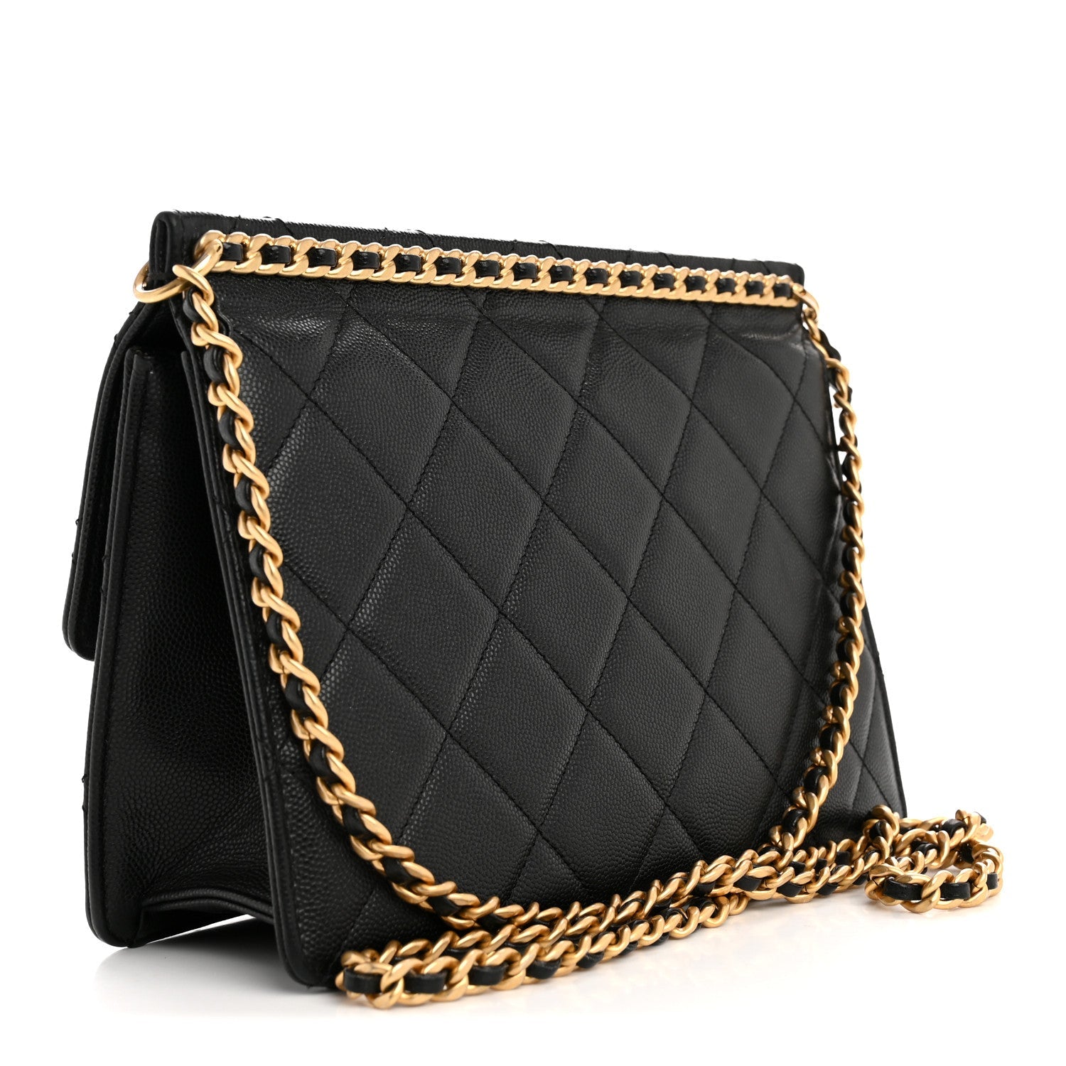 Caviar Quilted Chain Frame Flap Black