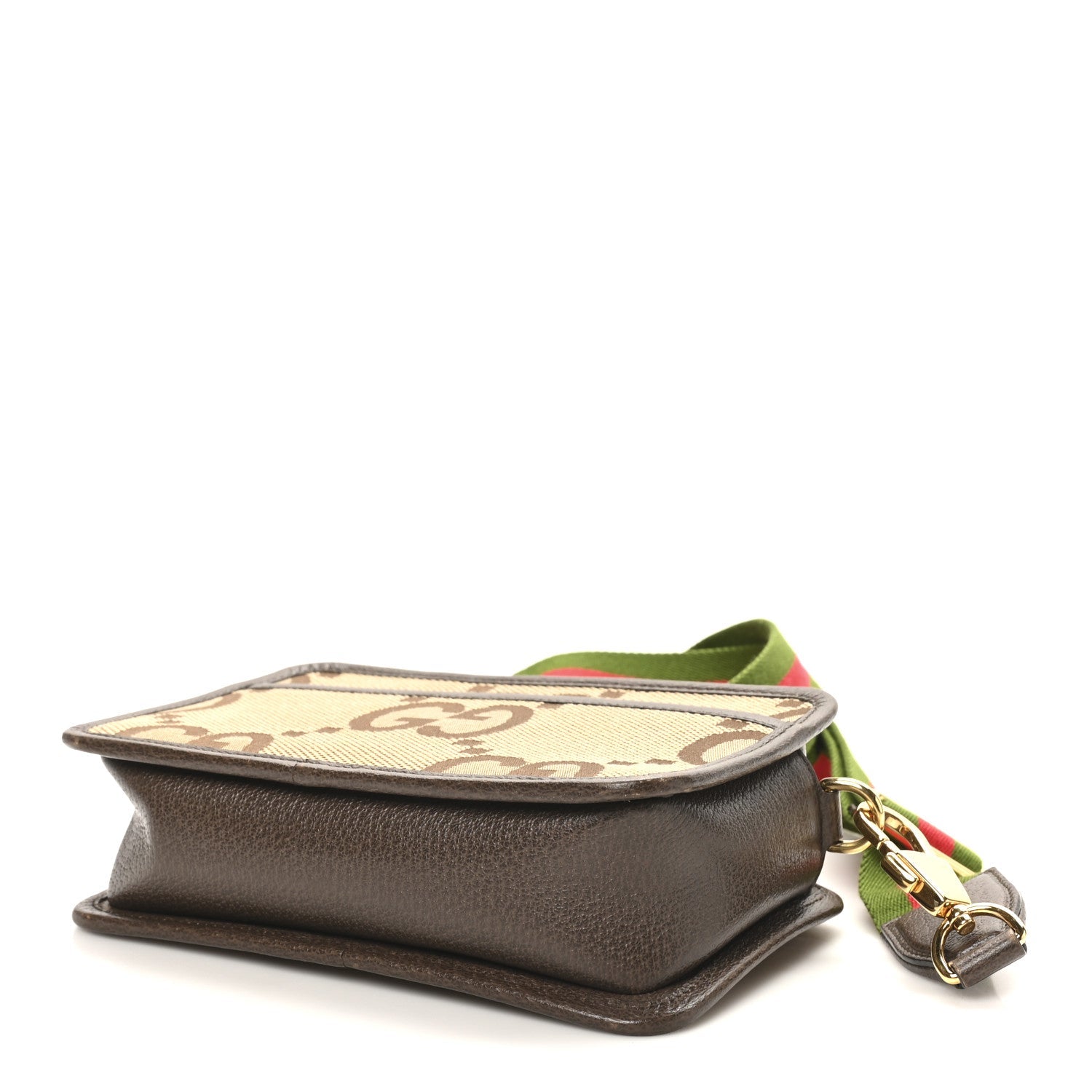 Monogram Jumbo GG Textured Dollar Calfskin Web Mini Crossbody Bag Camel Ebony New Acero