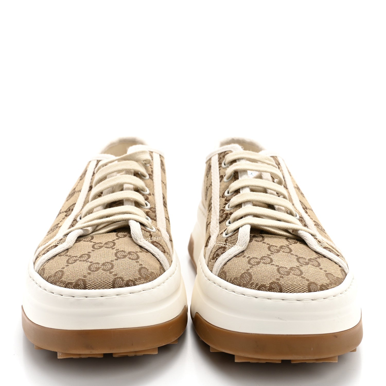 GG Monogram Mens 1977 Tennis Platform 52mm Sneakers 8 Beige Ebony Mystic White