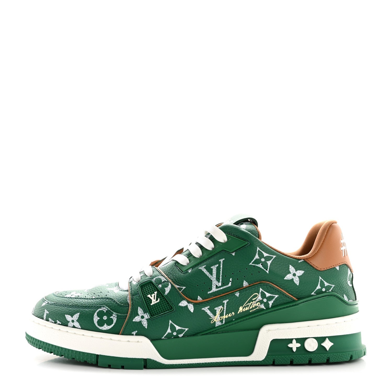 Calfskin Monogram Mens LV Trainer Sneakers 8 Green