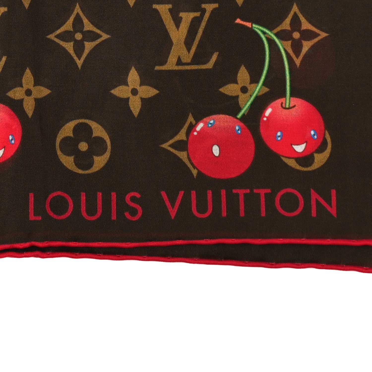 LV X TM Silk Cotton Monogram Cerises Square Scarf 55 Brown