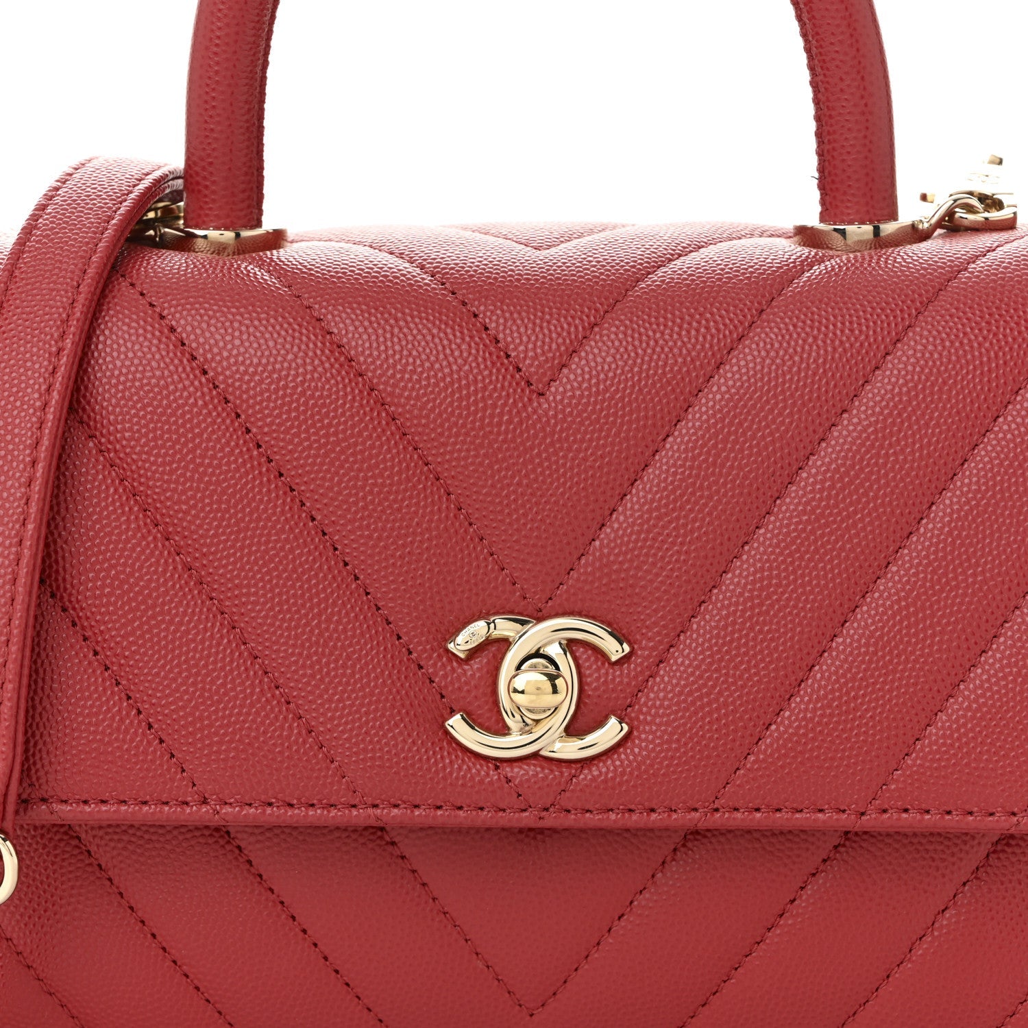 Caviar Chevron Quilted Mini Coco Handle Flap Red