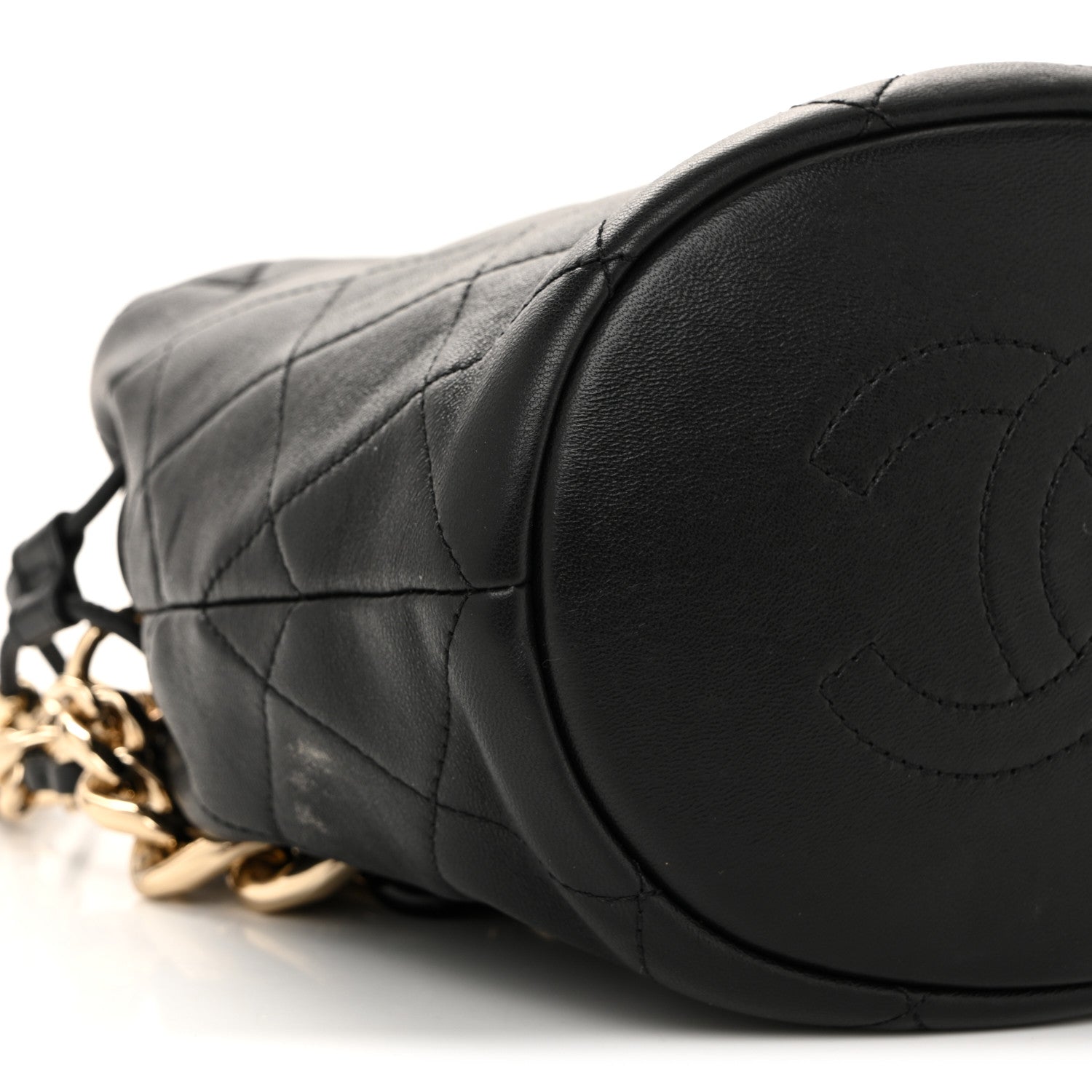 Lambskin Quilted Resin Bi-Color Chain Bucket Bag Black