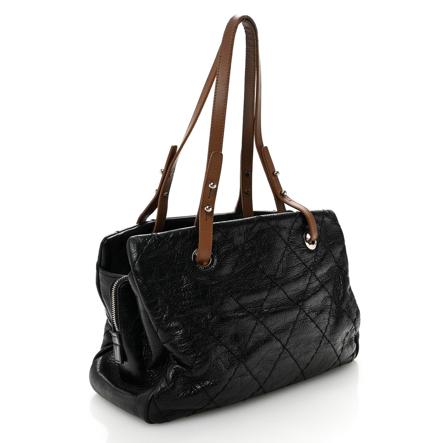 Glazed Calfskin On the Road Zip Tote Black