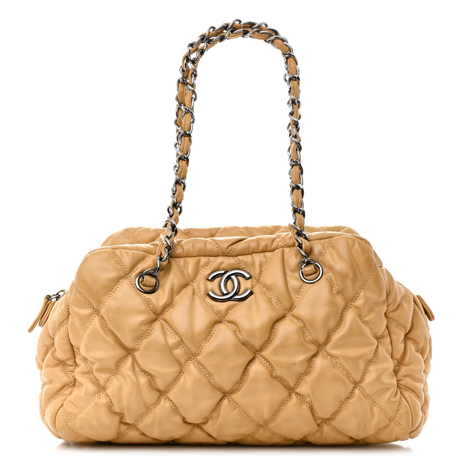 Lambskin Bubble Quilt Bowler Beige