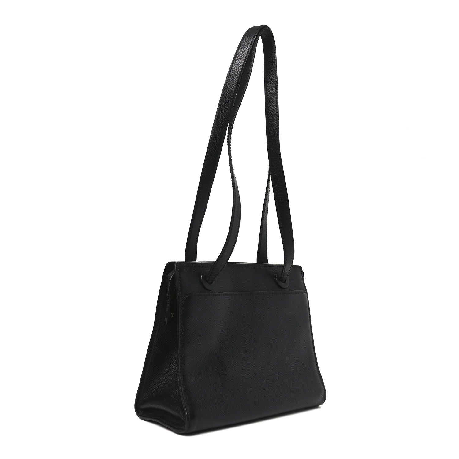 Grained Calfskin Logo Shoulder Bag Black