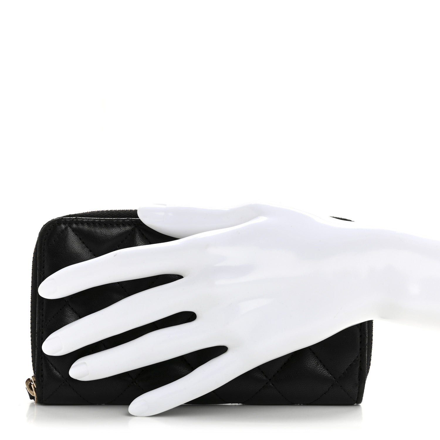 Lambskin Quilted Medium Zip Around Wallet Black