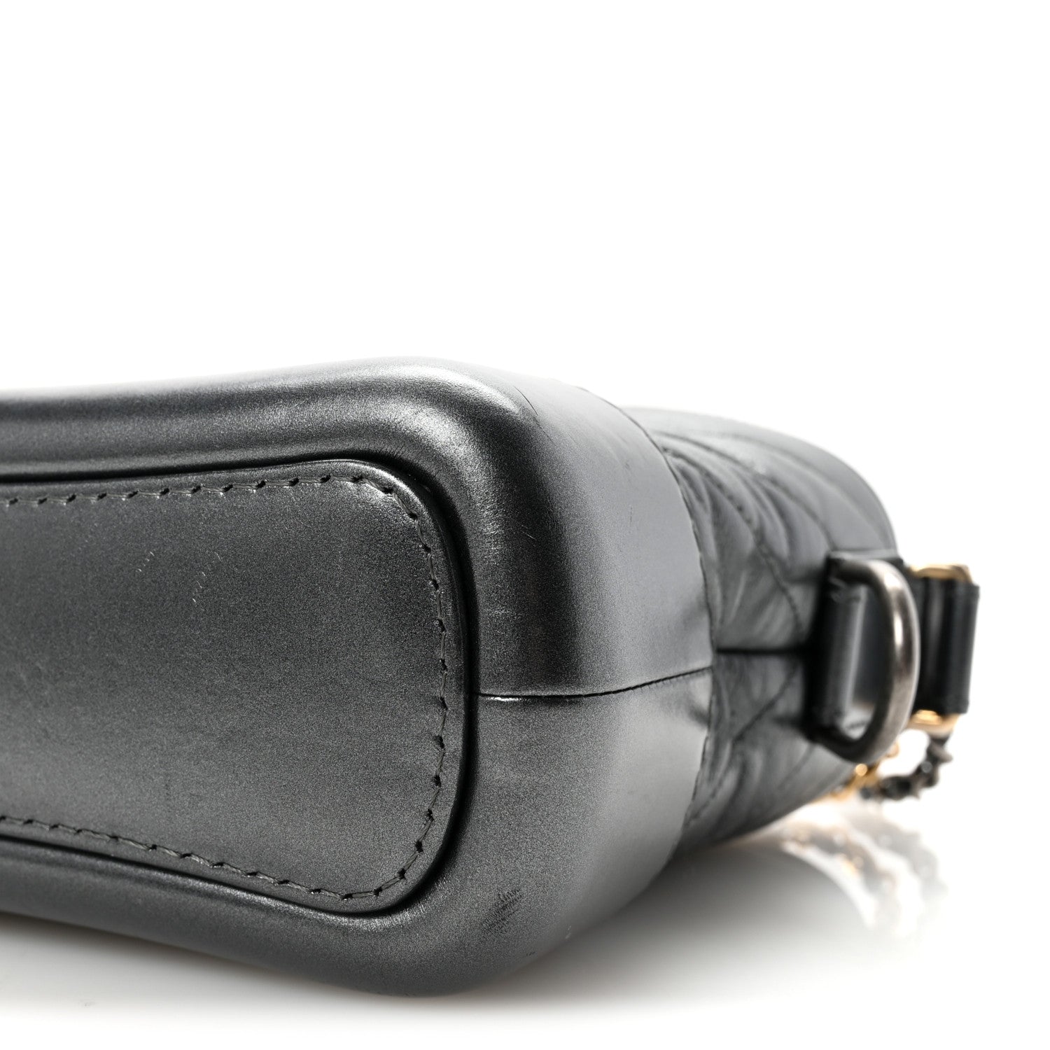 Metallic Aged Calfskin Chevron Quilted Small Gabrielle Hobo Dark Grey