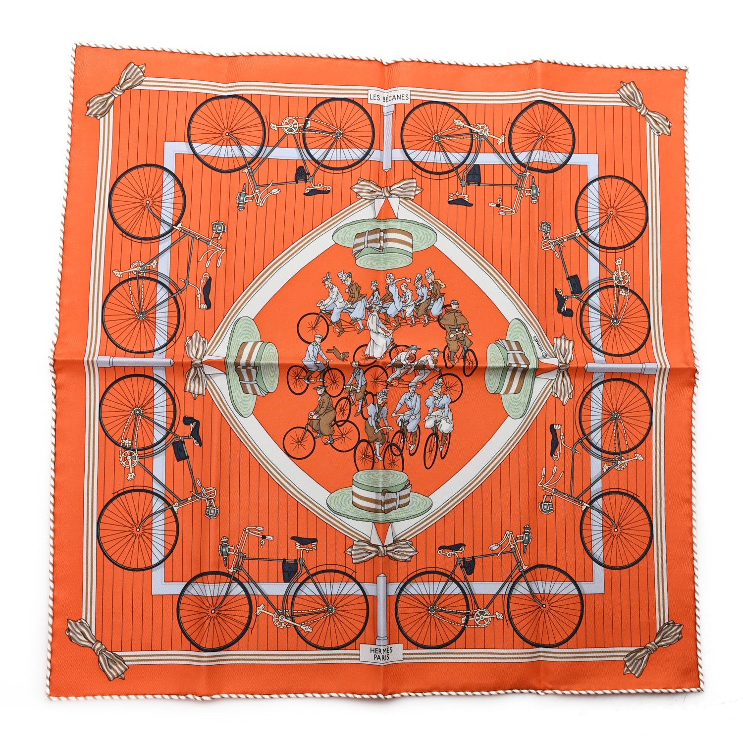 Silk Les Becanes Scarf 45 Orange Vert Noisette