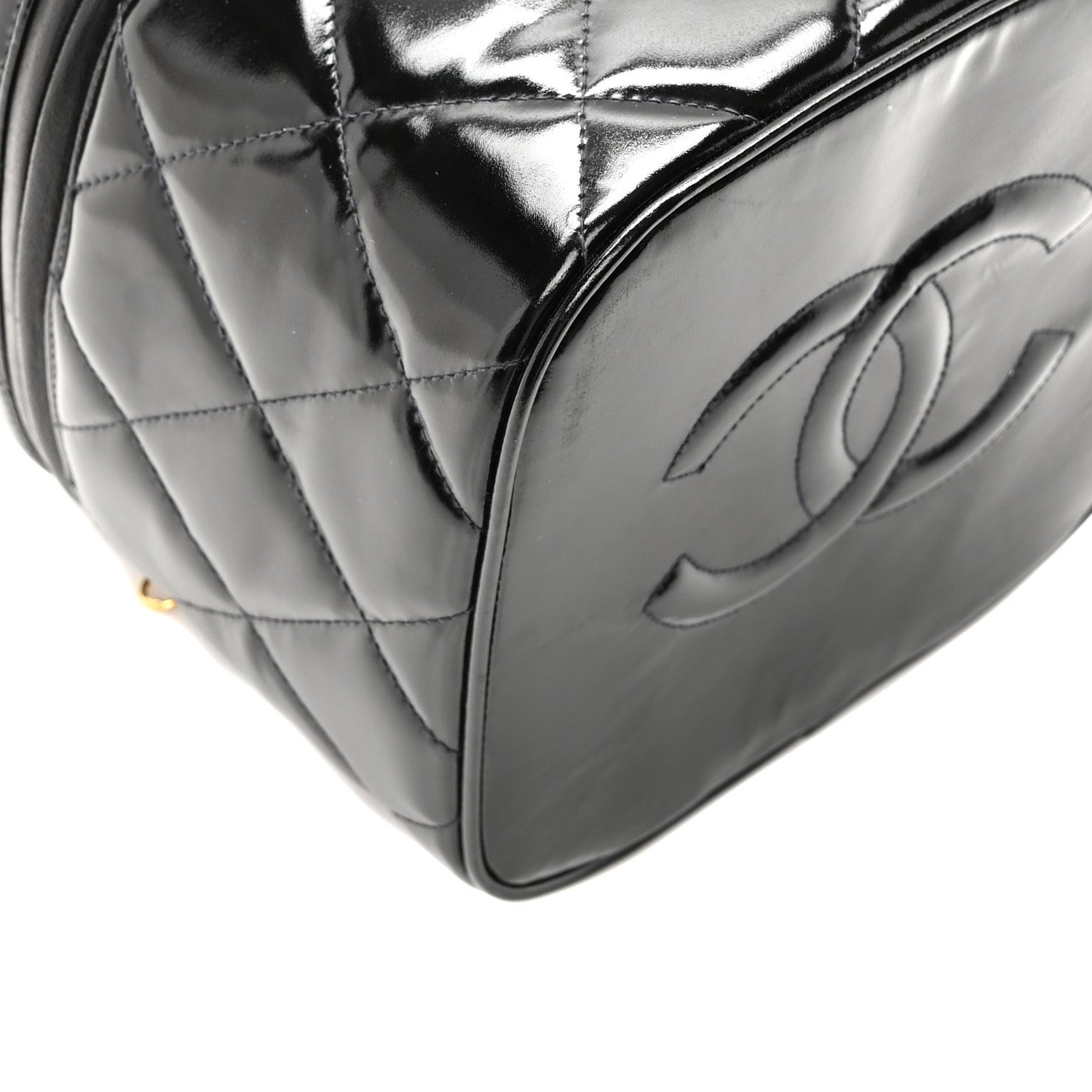 Patent Quilted Top Handle Vanity Case Black