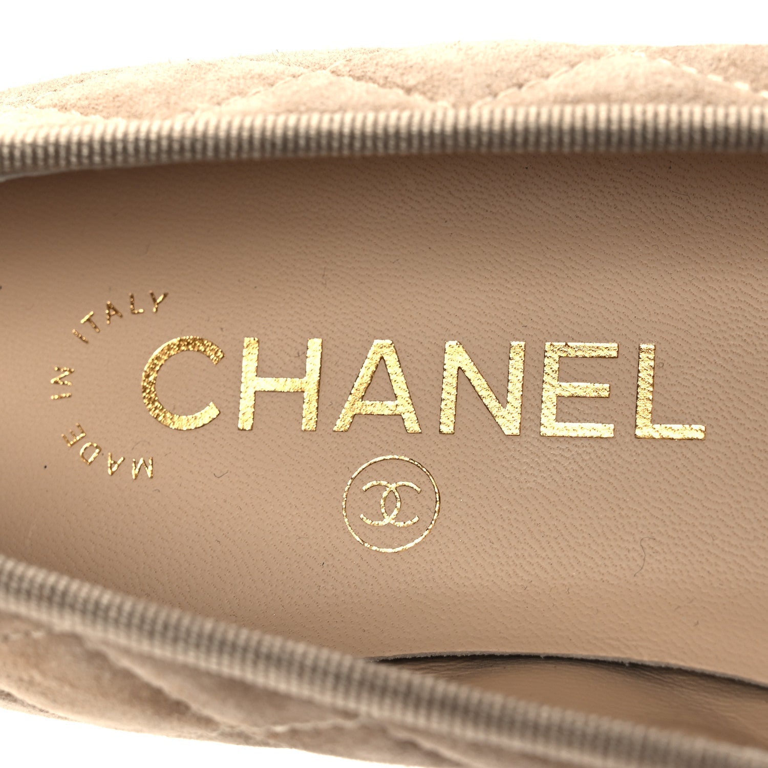 Suede Calfskin Quilted Cap Toe CC Ballerina Flats 36.5 Dark Beige