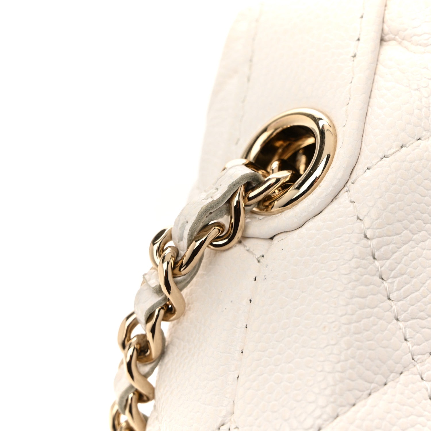 Caviar Quilted Hobo Clutch With Chain White