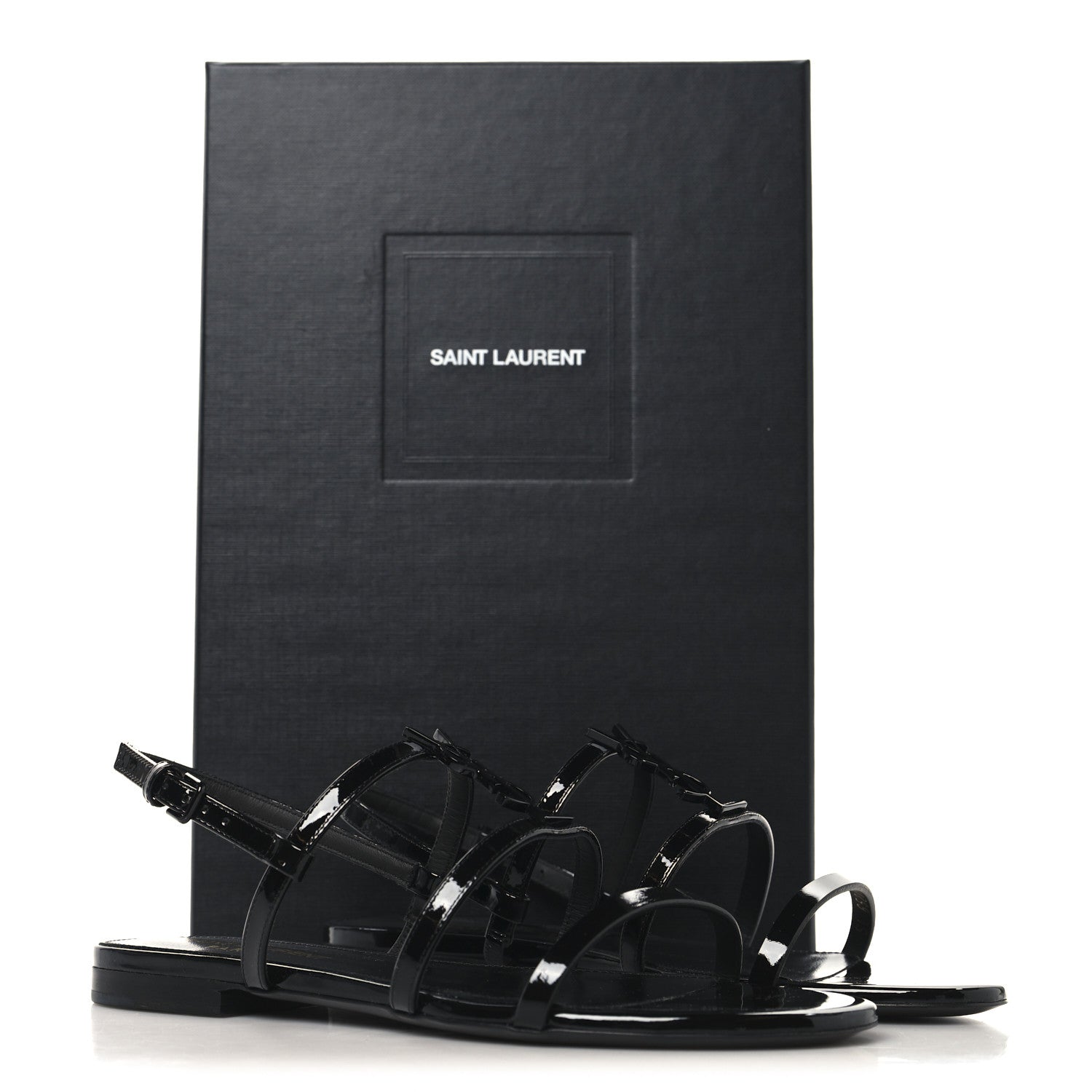 Patent Calfskin Cassandra Monogram Sandals 35.5 Black