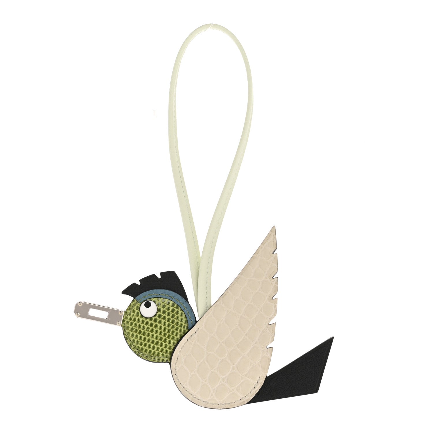 Epsom Swift Alligator Lizard Birdy Bag Charm Vanille Vert Criquet Vert Fizz Bleu Jean Black