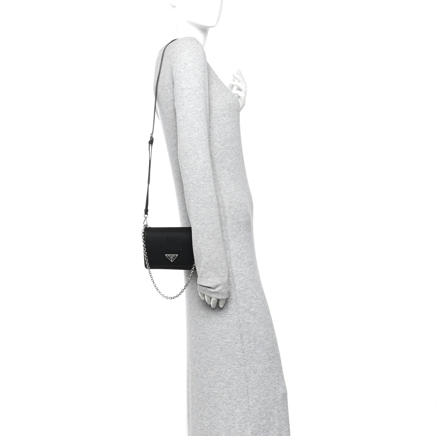 Nylon Metallic Calfskin Mini Crossbody Bag Black