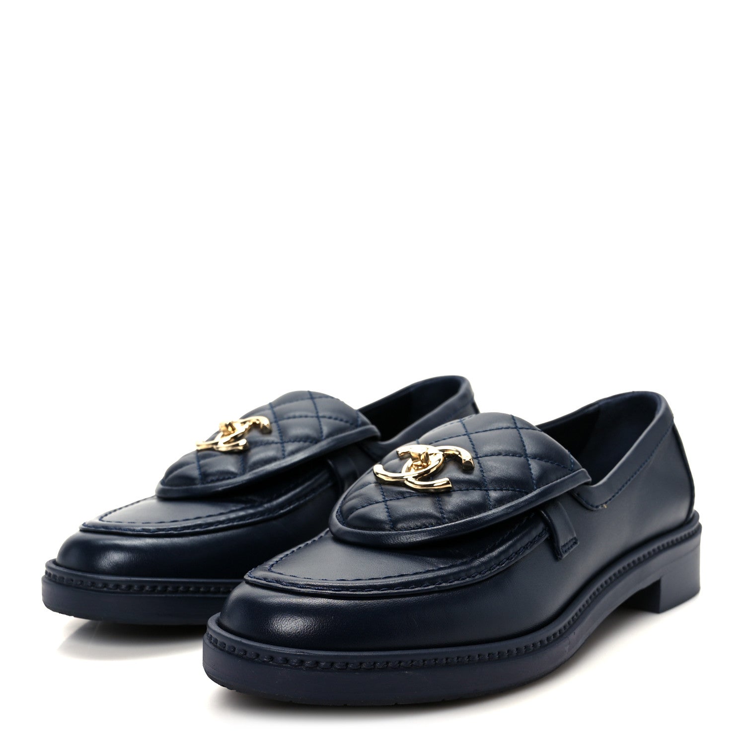 Lambskin Quilted CC Turnlock Loafers 39.5 Navy