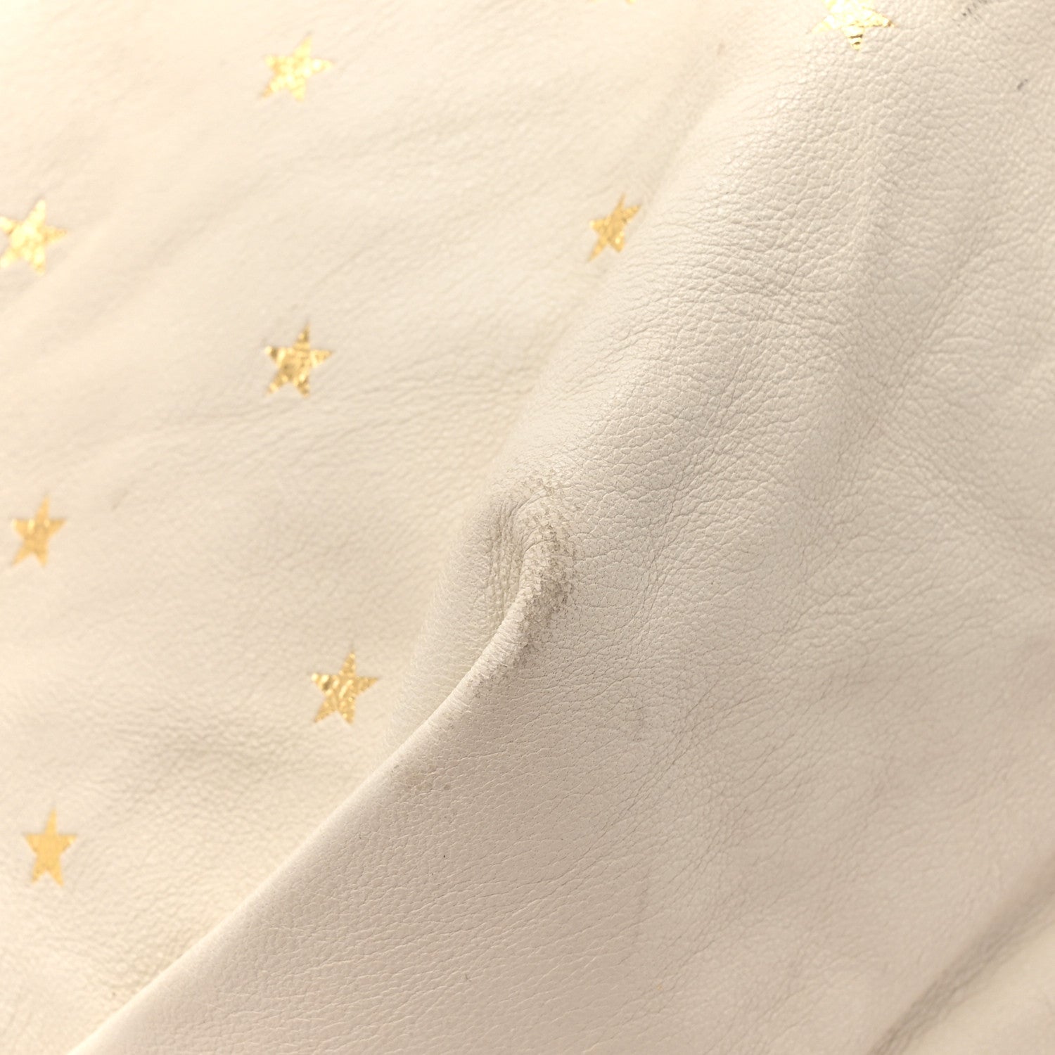 Lambskin Star Printed Teddy Drawstring Bag White
