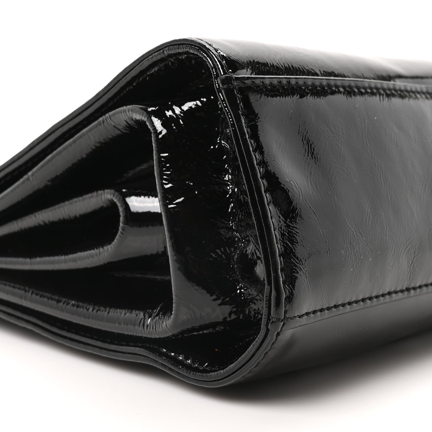 Patent Mademoiselle Lock Convertible Wrist Clutch Bag Black