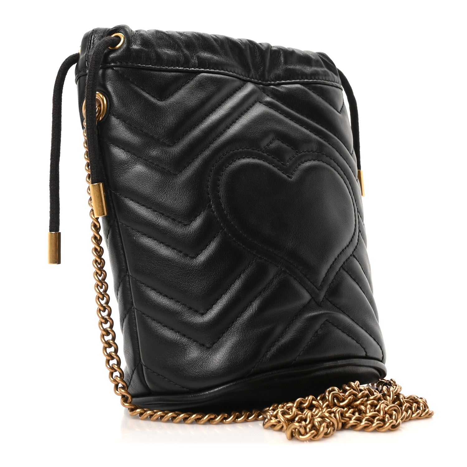 Calfskin Matelasse Mini GG Marmont 2.0 Bucket Bag Black