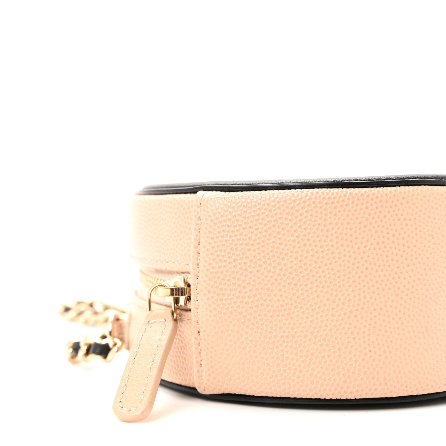 Caviar Quilted Round Filigree Crossbody Beige Black