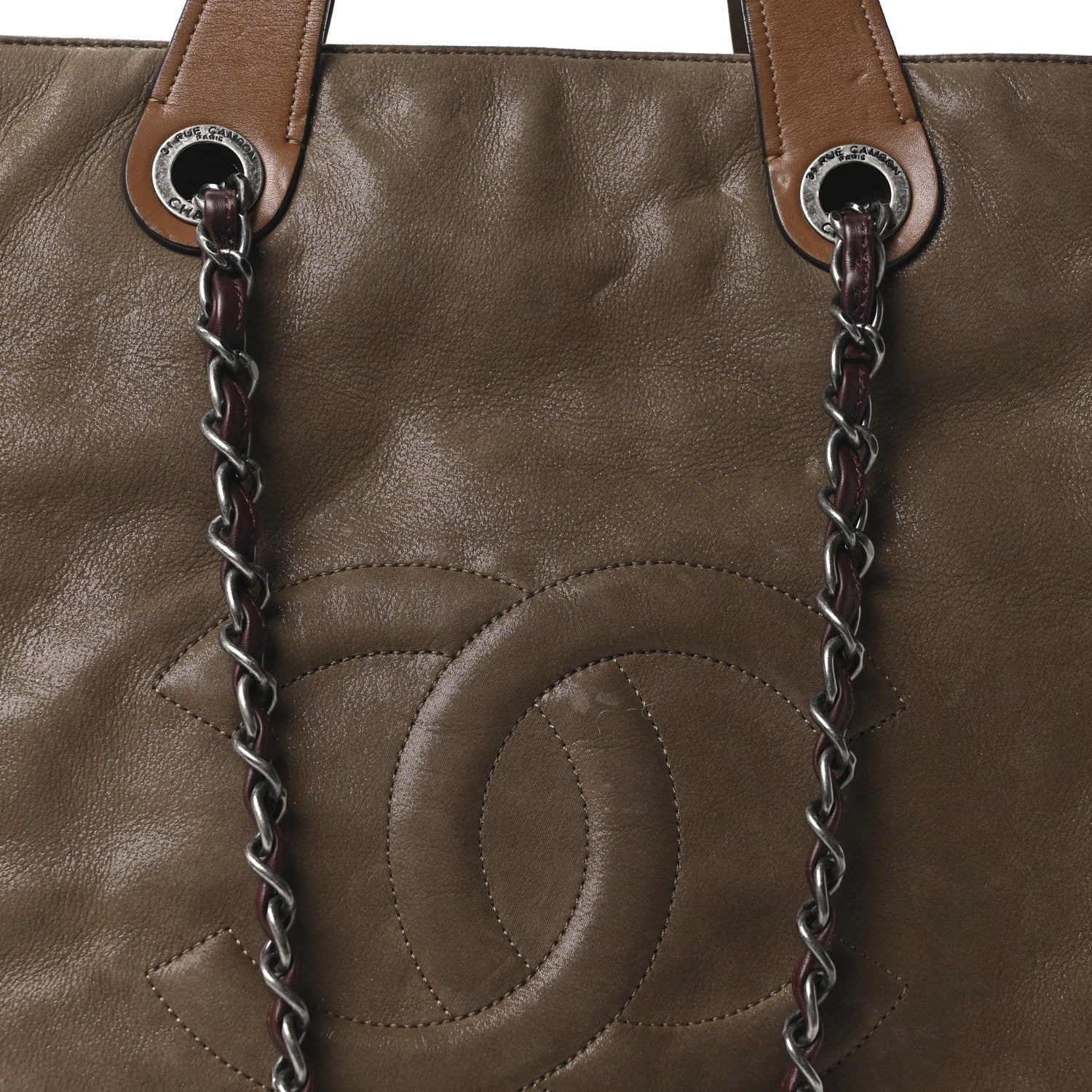 Iridescent Calfskin In The Mix Tall Tote Khaki