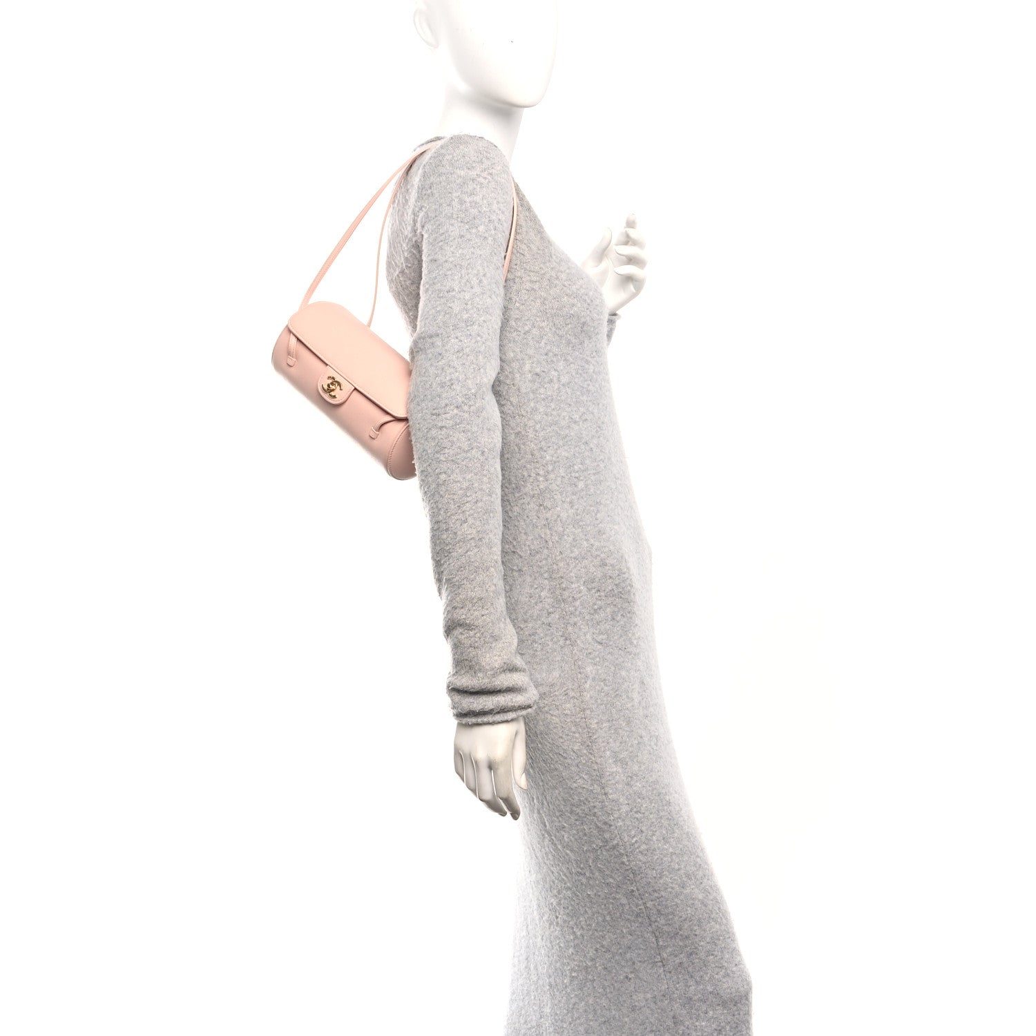 Shiny Caviar Preppy Coco Small Bowling Bag Light Pink