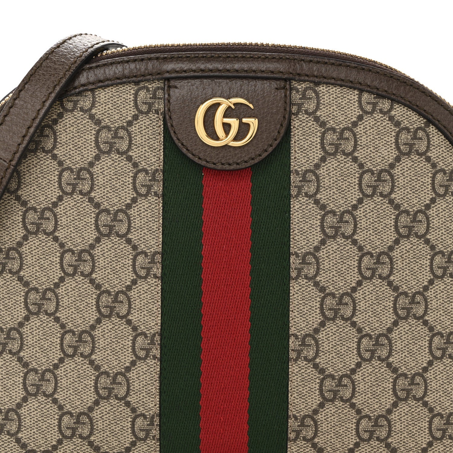 GG Supreme Monogram Textured Dollar Calfskin Web Small Ophidia Dome Shoulder Bag Beige Ebony New Acero