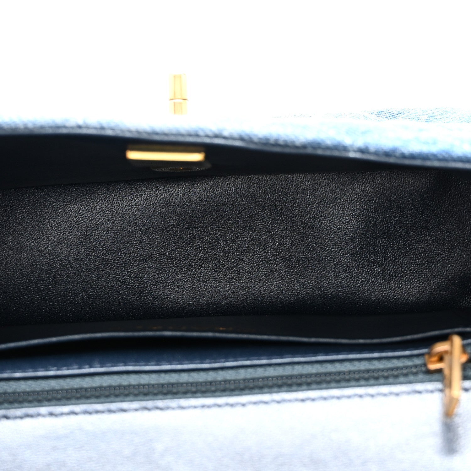 Washed Denim Quilted Mini Rectangular Flap Blue