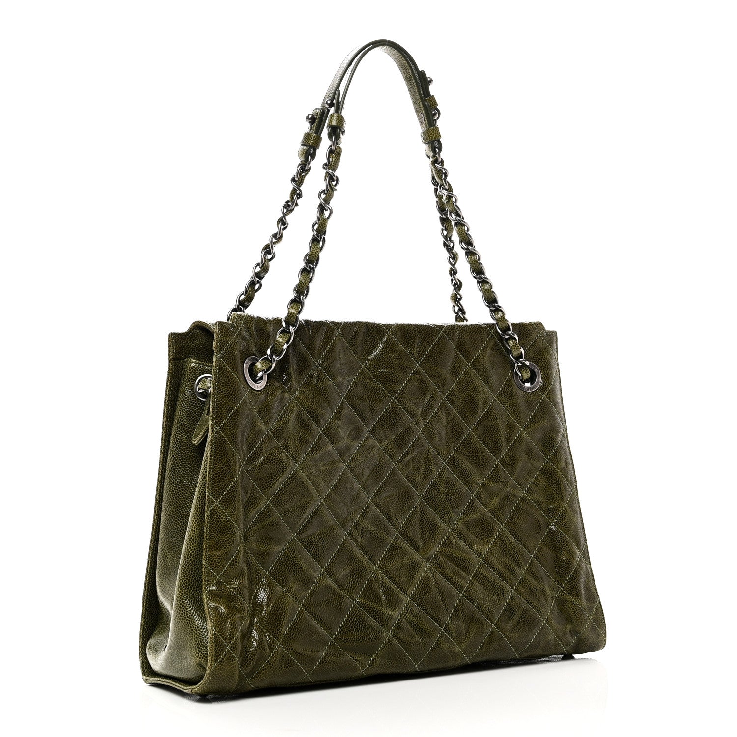 Glazed Caviar Quilted Tote Green