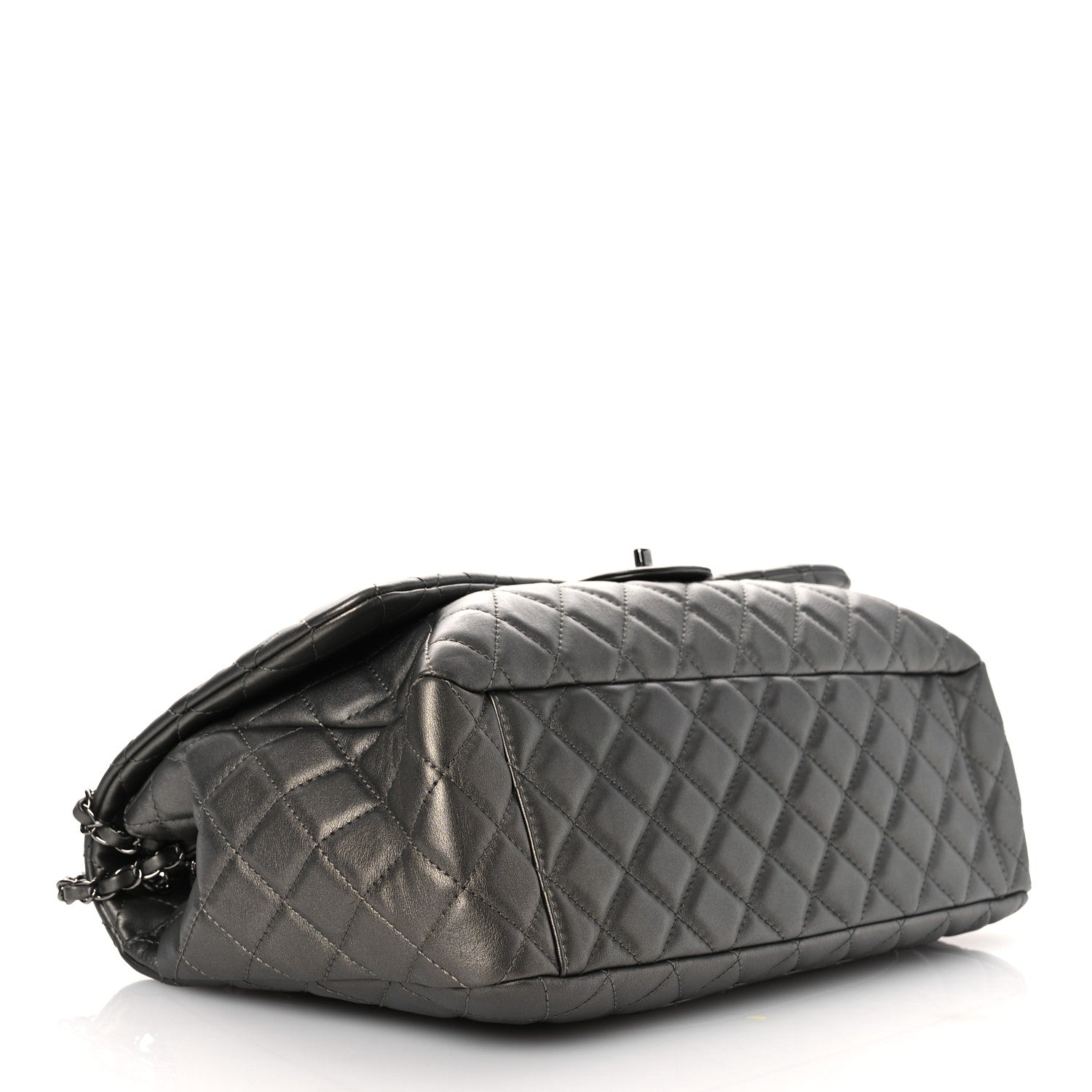 Metallic Lambskin Quilted XXL Travel Flap Bag  Dark Grey
