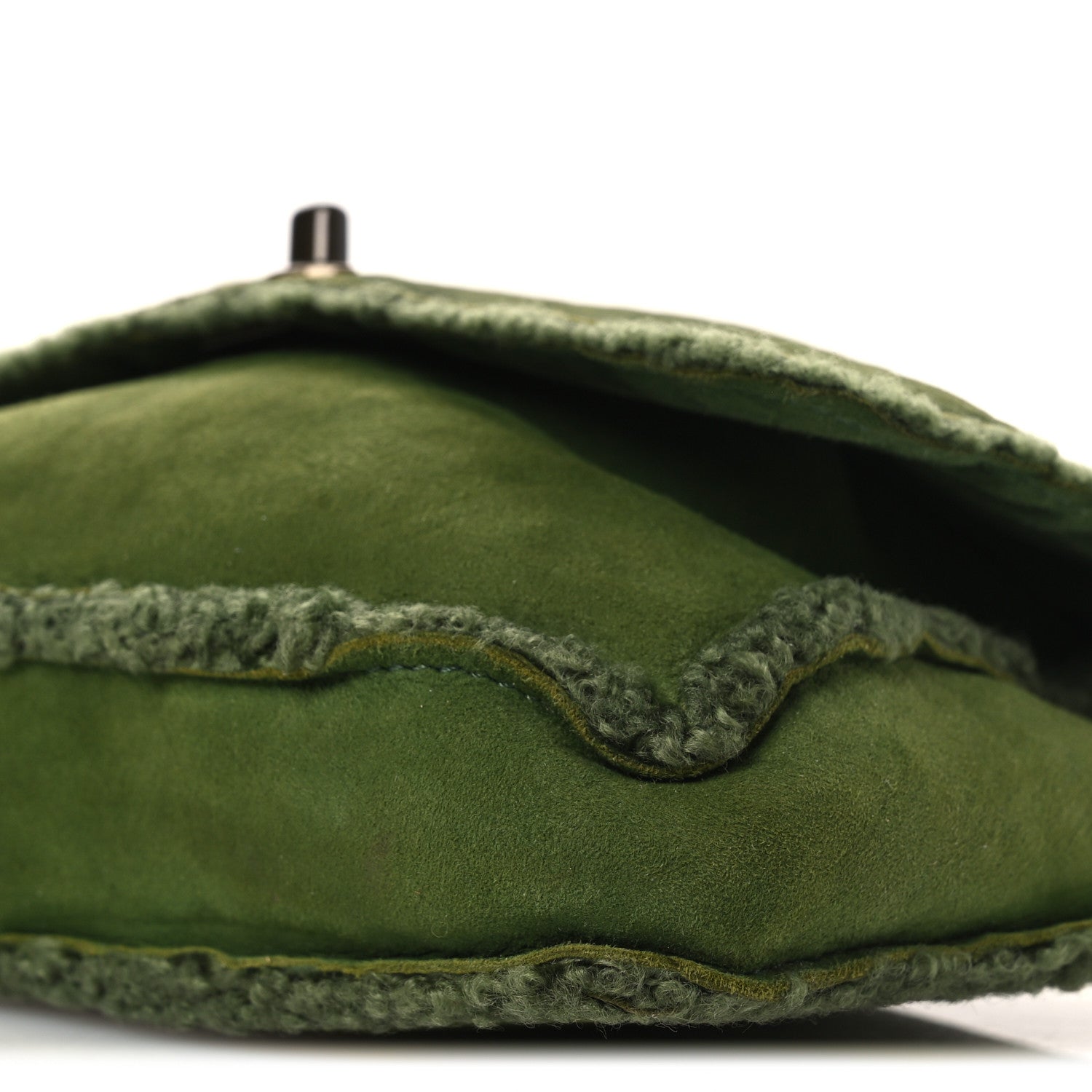 Suede Shearling Flap Clutch Green