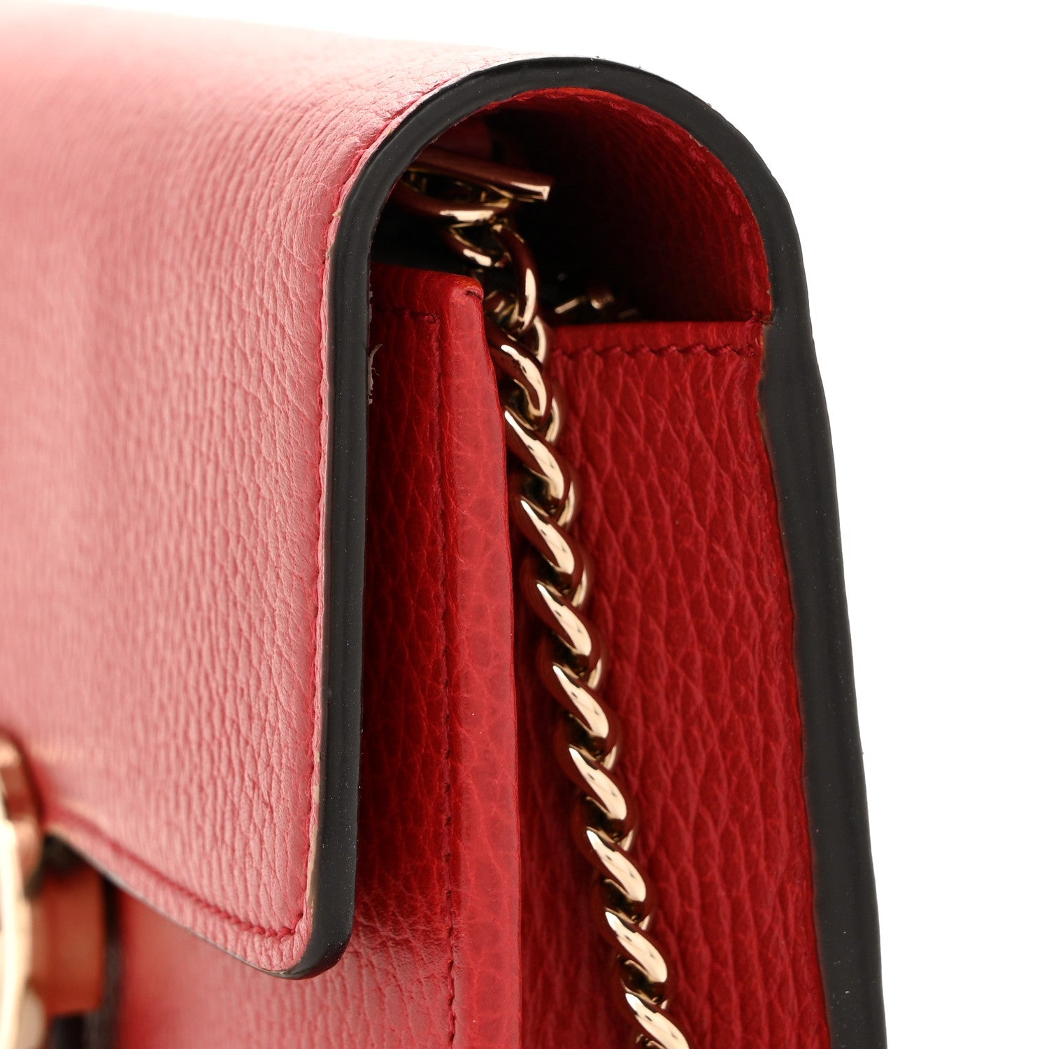 Dollar Calfskin Interlocking G Chain Wallet Red