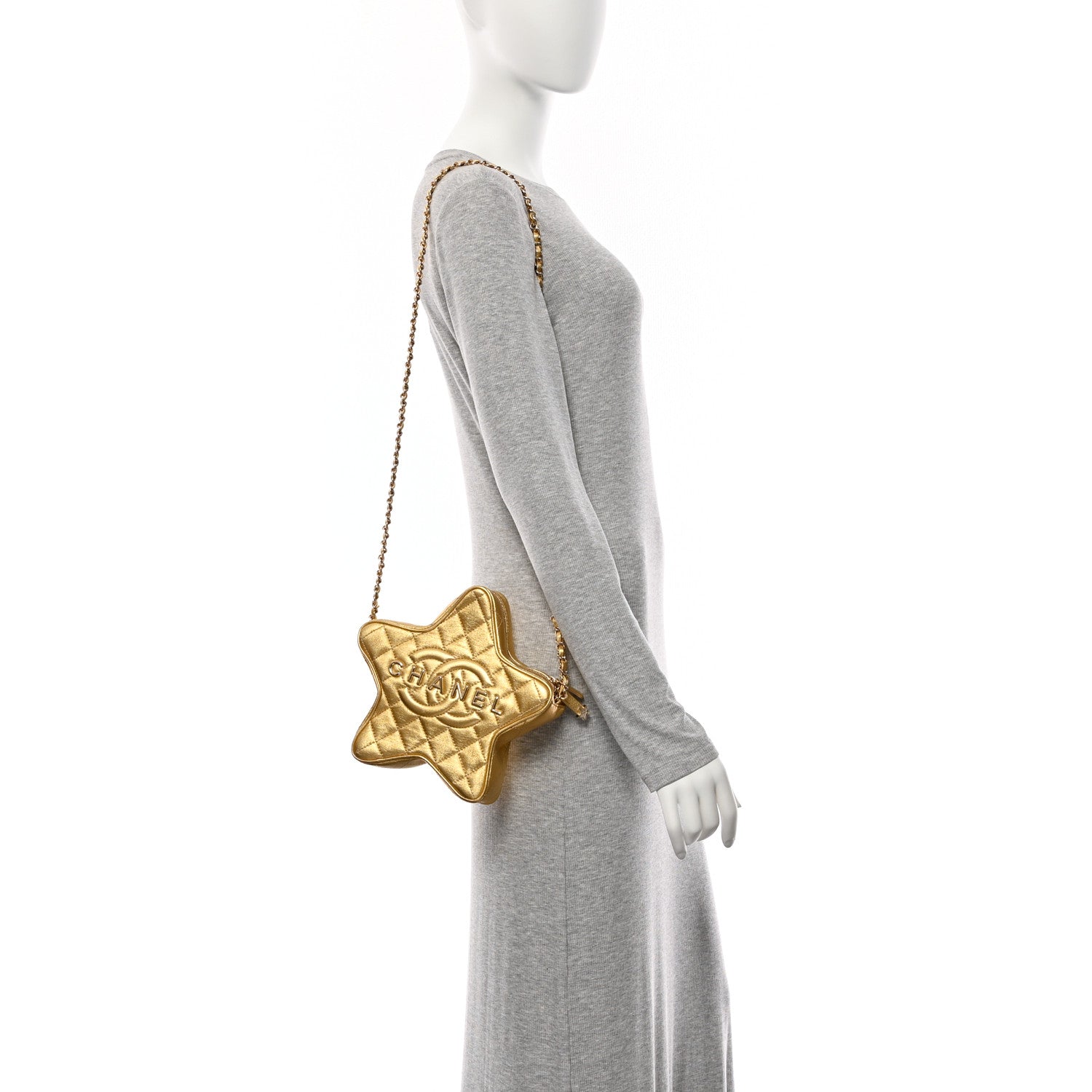 Metallic Lambskin Quilted Walk Of Fame Star Bag Gold