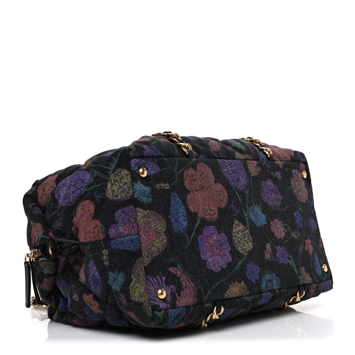 Denim Printed Destination Chenonceau Shoulder Bag Charcoal Multicolor