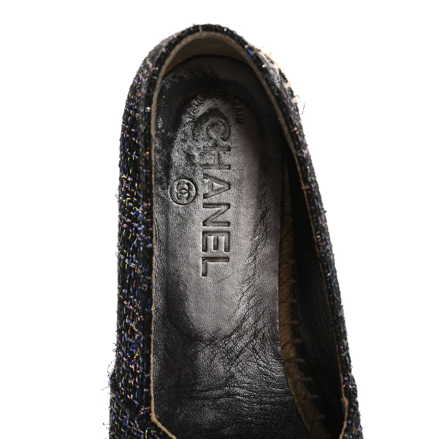 Metallic Tweed Patent CC Espadrilles 37 Black Silver