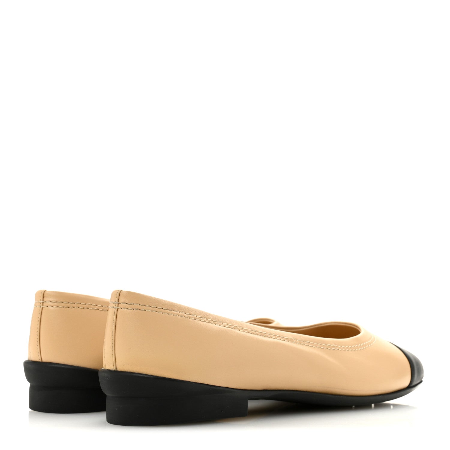 Lambskin Cap Toe CC Uniform Ballerina Flats 40 Beige Black