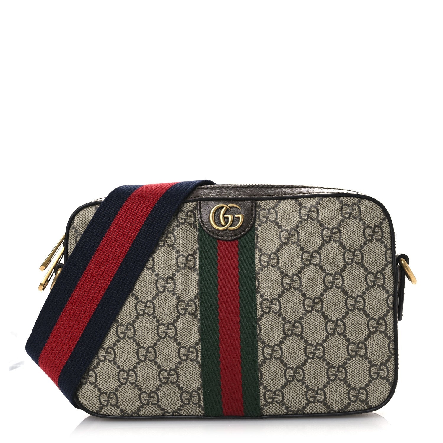 GG Supreme Monogram Textured Dollar Calfskin Web Ophidia Wristlet Shoulder Bag Beige Ebony New Acero