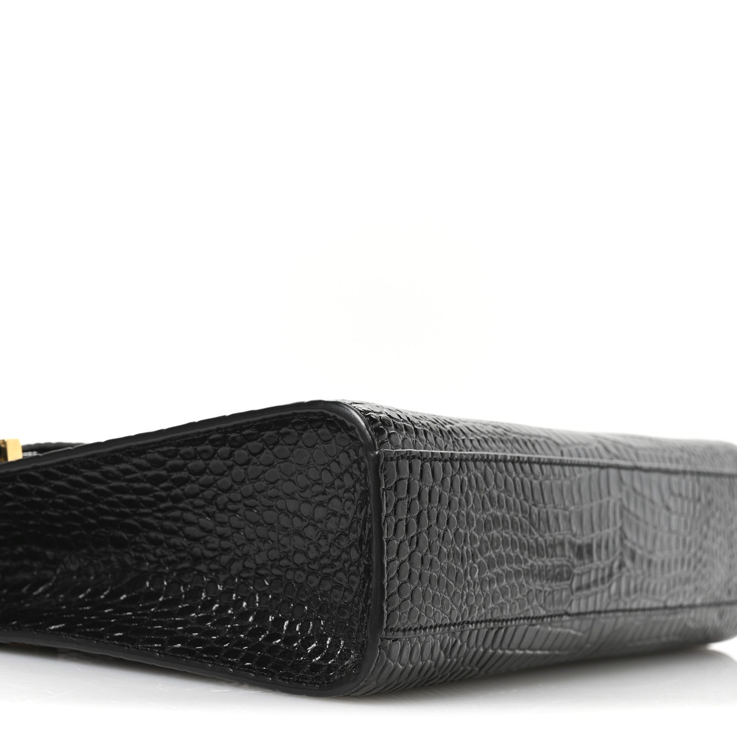 Shiny Calfskin Crocodile Embossed Manhattan Baguette Black