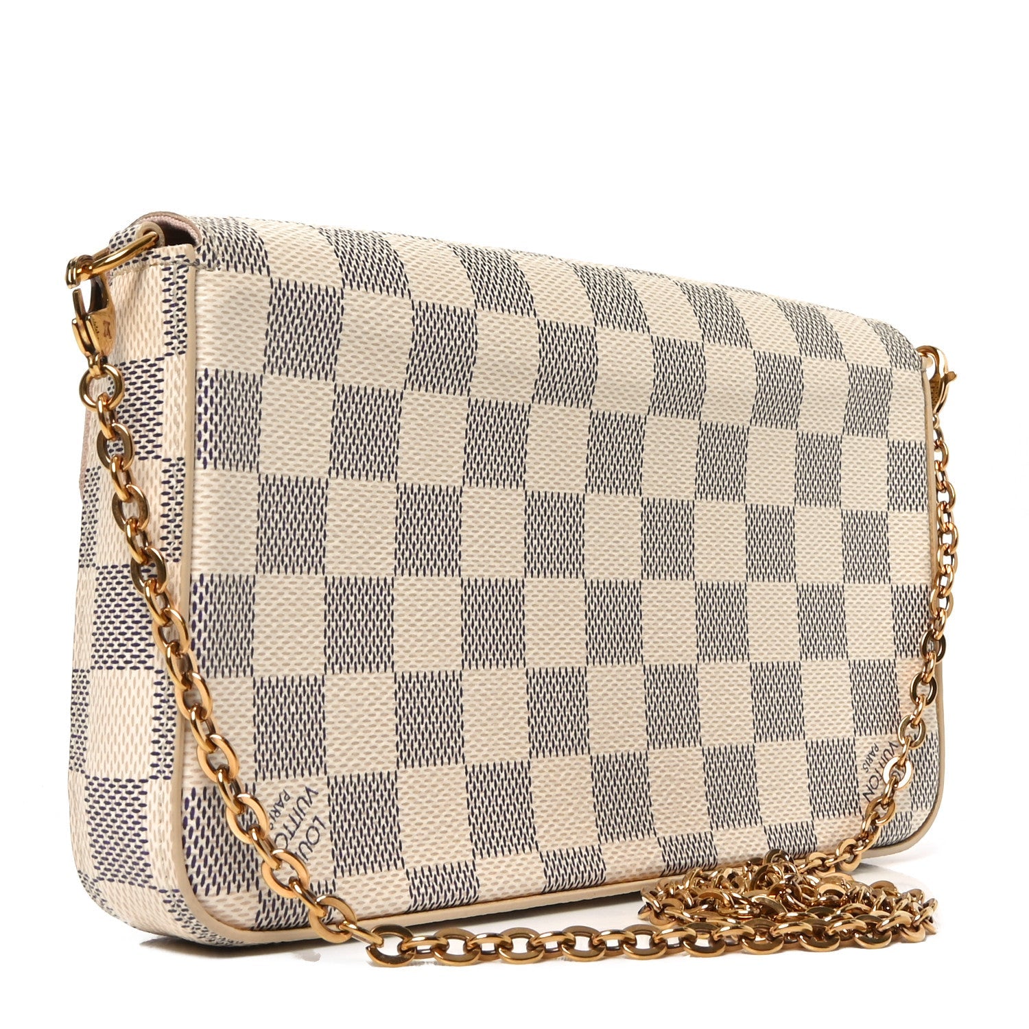 Damier Azur Pochette Felicie Chain Wallet Rose Ballerine
