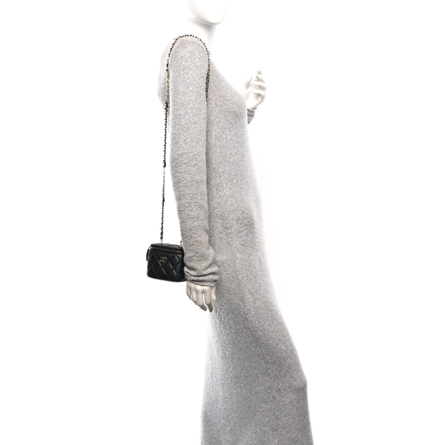 Caviar Quilted Mini Vanity Case With Chain Black