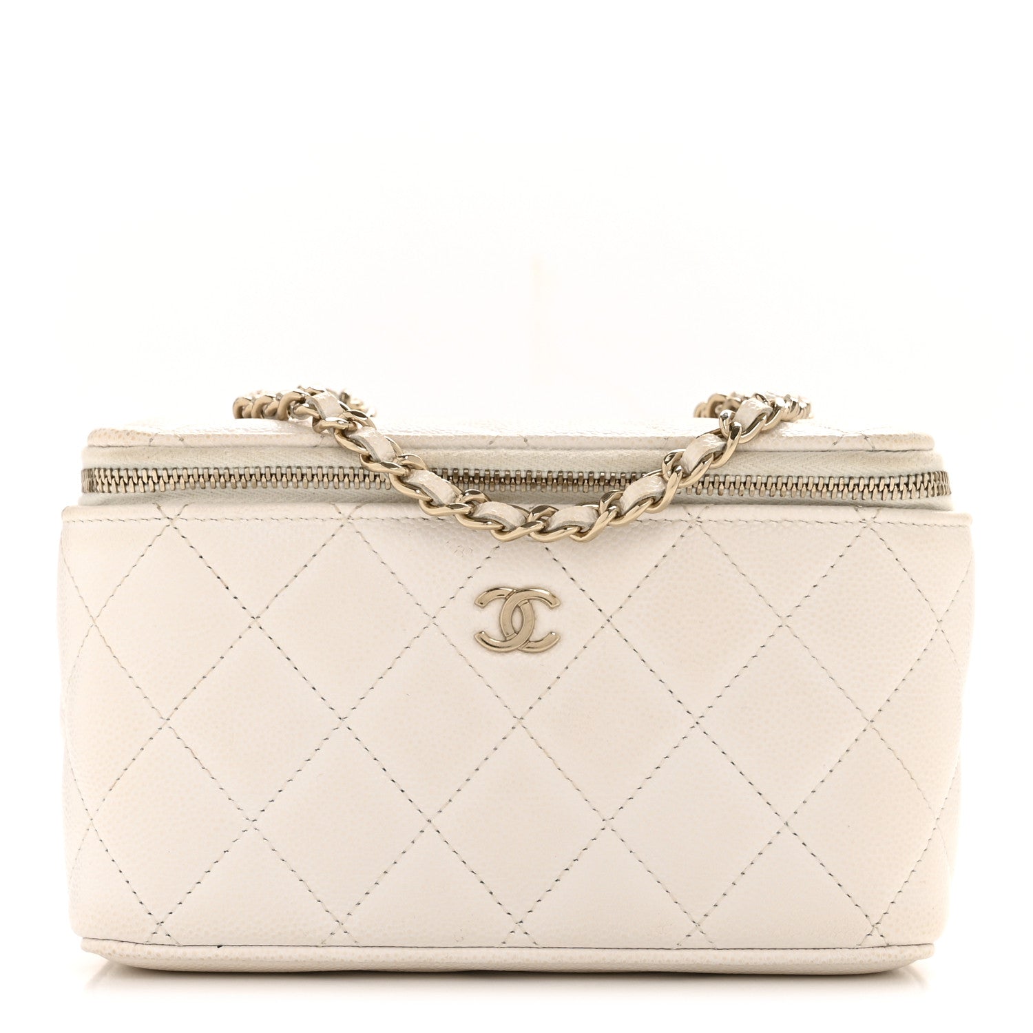 Caviar Quilted Small Vanity Case With Chain White